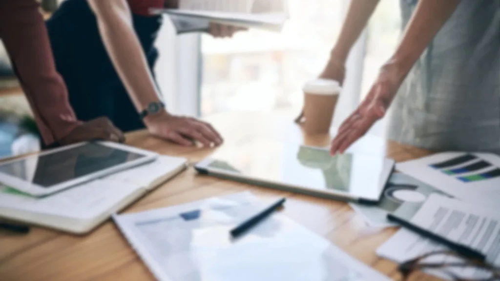 People looking at work sheets on a table