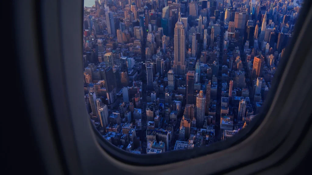 New York city from a plane window
